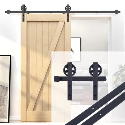 Produktbild von Schiebetürsystem für Holztüren mit Rollen und Schiene (200 cm)