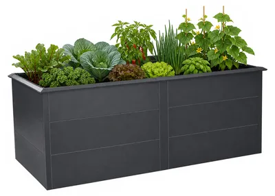 Zdjęcie produktu dla Podwyższona grządka Zelsius ze stali ocynkowanej 200 x 100 x 77 cm, antracyt RAL 7016, grządka do roślin, grządka warzywna, grządka kwiatowa, grządka ogrodowa