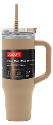 Produktbild von bodum Thermobecher mit Strohhalm Heiß & Kalt Isolierbecher to Go 1200ml braun