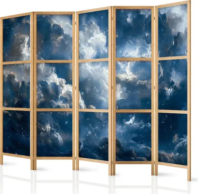 Produktbild von 5-teiliger Einseitiger Vlies Japanischer Paravent - Astronomical Wonders: Clouds and Stars in Harmonious Combination 225x172 cm Landschaften b-H-10057-bh-b