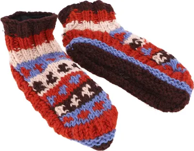 Produktbild von Wollhausschuhe, Handgestrickte Hippie Hüttenschuhe 39/40 - Modell 8, Uni - Erwachsene, Rot, Wolle, Socken & Beinstulpen