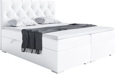 Produktbild von MEBLINI Boxspringbett mit Bettkasten - Gepolstert Doppelbett mit Matratze und Topper - Polsterbett mit Stauraum - Bett mit Kopfteil - Stauraumbett - ROMA - 120x200 - H3/Weiß Kunstleder