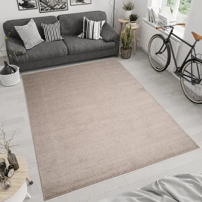 Produktbild von Teppich Kurzflor Wohnzimmerteppich Schlafzimmer Einfarbig Design Modern Beige Grau 120 x 170 cm