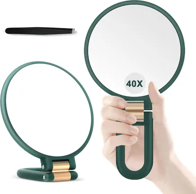 Produktbild von Make-up Handspiegel 40x Vergrößerung, doppelseitig, grün, für Reisen