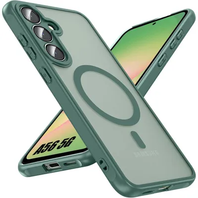 Image de Coque pour Samsung Galaxy A56 5G avec Anneau Magnétique et Protection Caméra, Silicone et PC Antichoc Vert Nuit