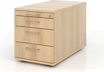 Produktbild von Rollcontainer abschließbar BxTxH 428x800x512 mm 1 x  Utensilienfach, 3 Schubladen, eiche
