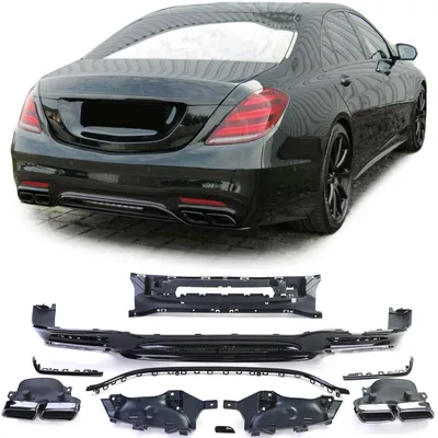 Productafbeelding van Stootbalk + eindstukken zwart voor Mercedes-Benz S-klasse W222 2017-2020, achterdiffusor