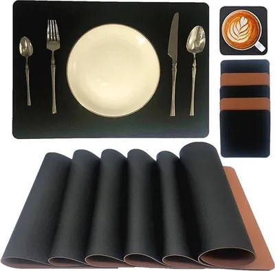 Produktbild von Famanu Platzsets Waschbar und Wasserfest - 6-teiliges Set aus doppelseitigen Untersetzern, Lederlook