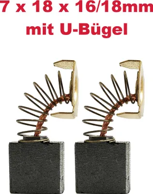 Two carbon brushes with springs and mounting brackets, presented against a white background.