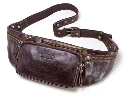 Image de Sac de ceinture multifonctionnel en cuir véritable pour hommes