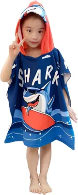 Imagen del producto de Toalla para niños con capucha, de microfibra, tipo poncho, ideal para la playa y la piscina