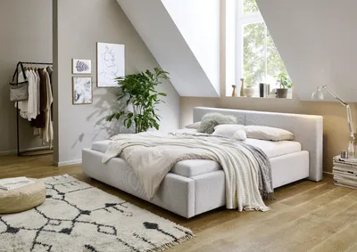 Produktbild von Meise Möbel Stauraumbett Cube 180x200 cm | Bettkasten & Lattenrost | Webstoff Cement | Holzfuß schwarz