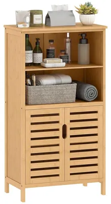 Immagine prodotto di Mobiletto da bagno in bambù - 2 ante - 2 scomparti - 50 x 29 x 92 cm
