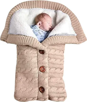Produktbild von Baby Schlafsack für Kinderwagen Gestrickt Schlafsack Süße Samt Warme Tasche Pucksack Stricken Wickeln Abnehmbare Ärmel Strick Decke Schlafsack Swaddle für Babys Neugeboren