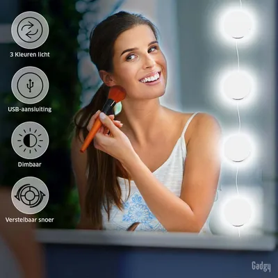Produktbild von Gadgy Gadgy Hollywood Mirror With Lighting - Spiegel mit Licht - 10 LED-Birnen - Dimmbar (SPIEGEL NICHT INBEGRIFFEN)