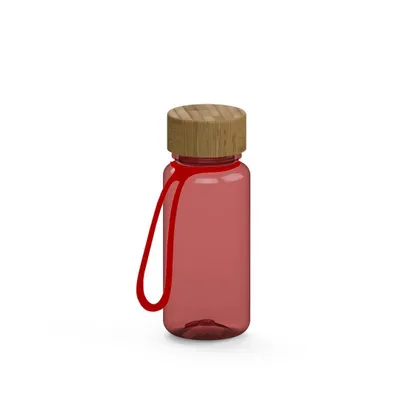 Produktbild von Trinkflasche "Natural" 400 ml inkl. Strap - BPA-frei & auslaufsichere Wasserflasche für Sport, Arbeit und Schule  - transparent-rot/rot
