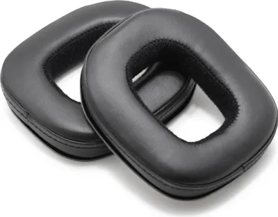 Two black ear pads for headphones are shown on a white background.