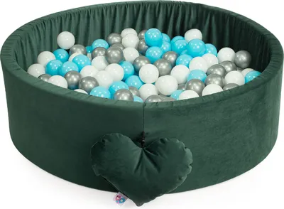 Immagine prodotto di Piscina di palline con palline | Piscina di palline per bambini 98x30cm | Colore: Velluto verde | 300 pezzi ∅ 7cm palline da bagno blu