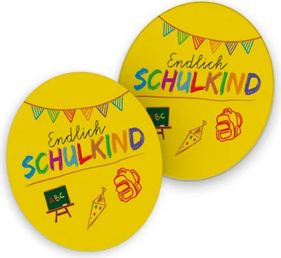 Produktbild von itenga 40x Bierdeckel rund Endlich Schulkind GELB für Schulanfang
