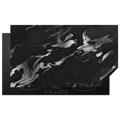 Obrázek produktu pro KitchenYeah® Kryt varné desky mramor - černý - stříbrný -  91x52cm, dekorace do kuchyně, keramický kryt varné desky, kryt varné desky