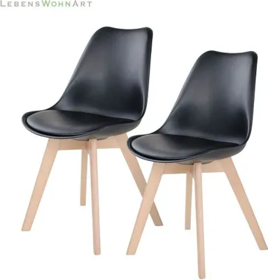 Produktbild von Design Stuhl DELMO (2er Set) schwarz + Holzbeine