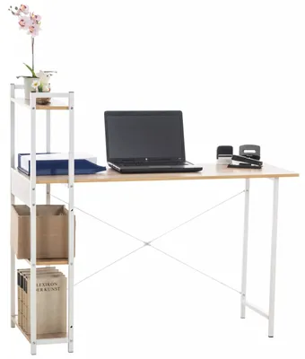 Zdjęcie produktu dla Biurko In And OutdoorMatch Donnie - z półką - blat MDF - biała metalowa rama - 44x120x111cm -