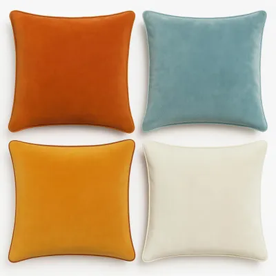 Produktbild von Kissenbezug-Set aus extraweichem Samt mit kontrastierender Paspelierung – modernes, doppelseitiges Design (orange, blau und weiß, 45x45 cm, 4-teilig)