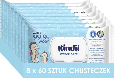 Zdjęcie produktu dla Kindii Chusteczki Dziecięce 99,9% Wody 60szt Hipoalergiczne