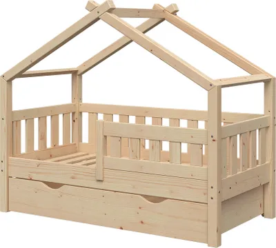 Obrázek produktu pro Vitalispa Domečková postel Design, 70x140 cm se zásuvkou, Přírodní dřevo
