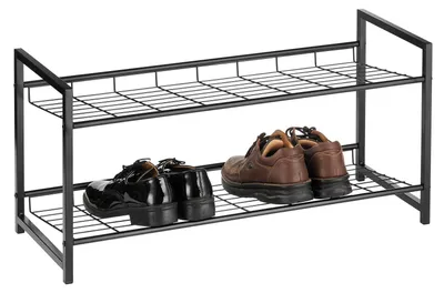 Produktbild von Schuhregal ORDO mit 2 Böden, praktischer Schuhständer Schuhablage aus Metall schwarz lackiert