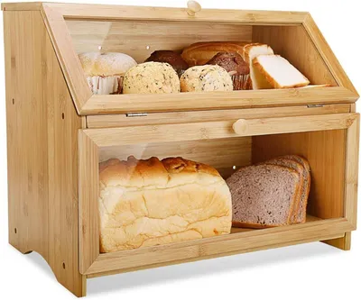 Produktbild von Bambus Brotkasten 2 Etagen lebensmittelecht Brotaufbewahrung pflegeleicht 39x25x32cm
