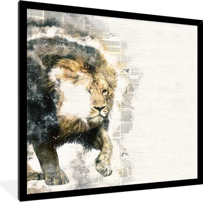 Produktbild von MuchoWow® MuchoWow® Gerahmtes Poster Löwe - Zeitung - Farben 40x40 cm - Poster mit zchwarzem Bilderrahmen - Mit Rahmen - Wanddekoration Schlafzimmer