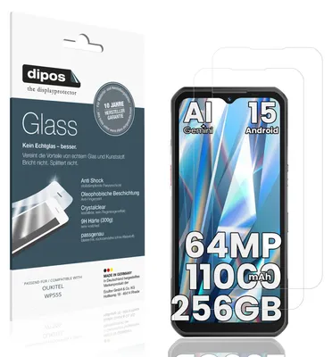 Produktbild von 2x Schutzfolie für OUKITEL WP55S - Anti-Shock 9H Folie dipos Glass Kunststoffglas