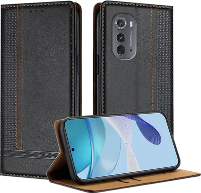 Produktbild von Handyhülle für Motorola Edge (2022) Leder Flip Klappbare Schutzhülle mit Standfunktion Schwarz