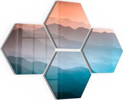 Produktbild von DEQORI Glasbilder 4-tlg 100x70 cm 'Verschleierte Bergketten' Wandbilder XXL groß
