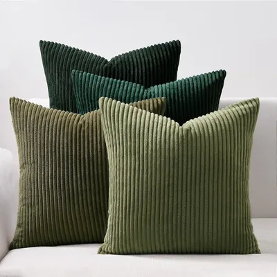 Zdjęcie produktu dla Poszewki na poduszki 40x40 cm, tkanina kordowa, ciemnozielony, zestaw 4 sztuki, efekt gradientu kolorystycznego