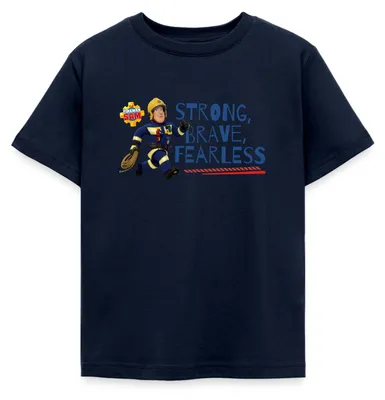 Produktbild von Spreadshirt Feuerwehrmann Sam™ Strong, Brave, Fearless Kinder T-Shirt, 98/104 (3-4 Jahre), Navy