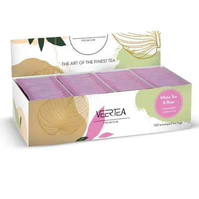 Immagine prodotto di Veertea, set da tè, tè bianco con rosa, 100 bustine