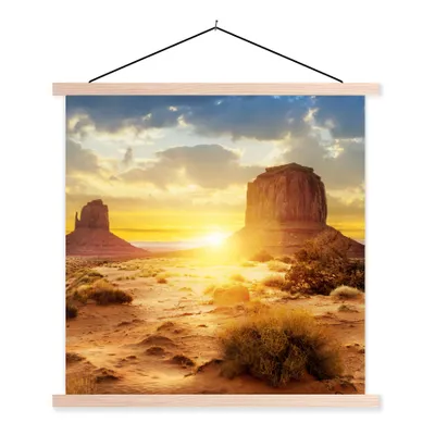 Produktbild von MuchoWow® Textilposter Sonnenuntergang - Felsen - Landschaft - Horizont 60x60 cm mit holzfarbenen Rahmen - Wanddekoration