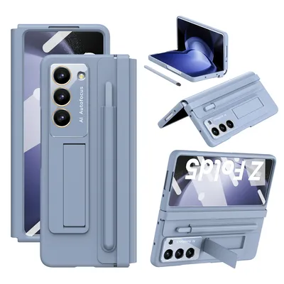 Immagine prodotto di Custodia in pelle per Samsung Galaxy Z Fold 5 con cerniera in pelle, protezione dello schermo, supporto e porta stilo blu