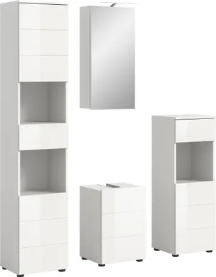 Produktbild von Badezimmer-Set >Vira< (4-teilig) in weiß / weiß hochglanz - 144x190x34cm (BxHxT)