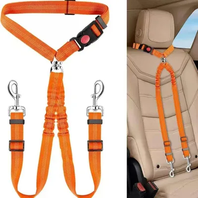 Immagine prodotto di Cintura di sicurezza per cani da auto, regolabile, riflettente, elastica, guinzaglio e cintura di sicurezza 2 in 1, girevole a 360°, in nylon, chiusura rapida, arancione
