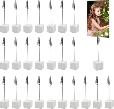 Imagen del producto de Soportes para fotos con clips, paquete de 30 unidades, hechos de madera y hierro, ideales para sujetar notas y fotografías