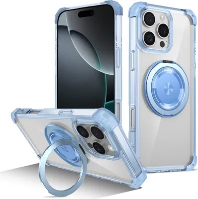 Image de Etui pour iPhone 16 Pro anneau magnétique, support, compatible MagSafe, protection militaire, étui transparent bleu