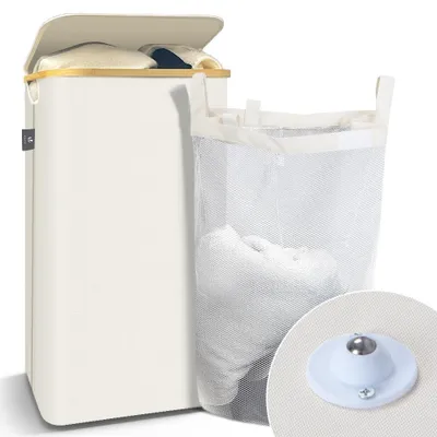 Produktbild von VOUNOT® Wäschekorb mit Deckel & Wäschesäcke 100L Faltbarer Wäschesammler, Beige