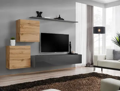 Image de Meubles de salon Designer Moderne Meuble mural Étagère Grise