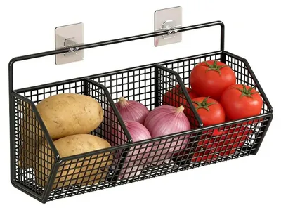 Zdjęcie produktu dla Kosz ścienny z 3 przegródkami na owoce i warzywa