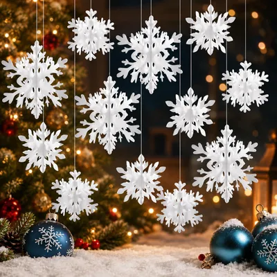 24 Stück 3D Schneeflocken Dekoration für Weihnachten