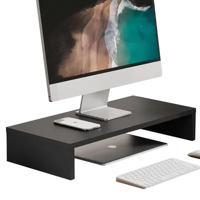 Obrázek produktu pro Stojan na monitor, stojan na notebook, dub, černá barva, 42,5 cm, rozměry 54 x 25,5 x 10 cm