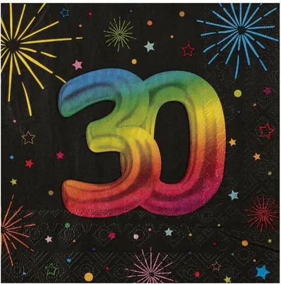 Produktbild von 12 Servietten Geburtstag 30 schwarz bunt